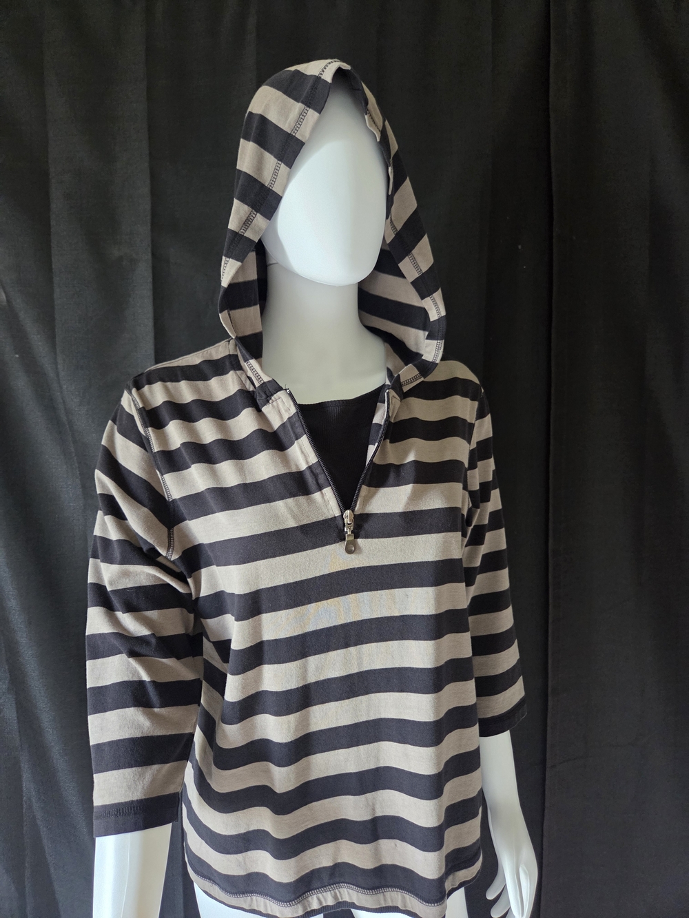 Calvin Klein 90s Grunge Striped 1/4 Zip Hoodie Top Youth Large Womens XS/S